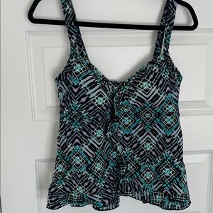 Women’s Printed Tankini Swim Top - Black Teal Lilac